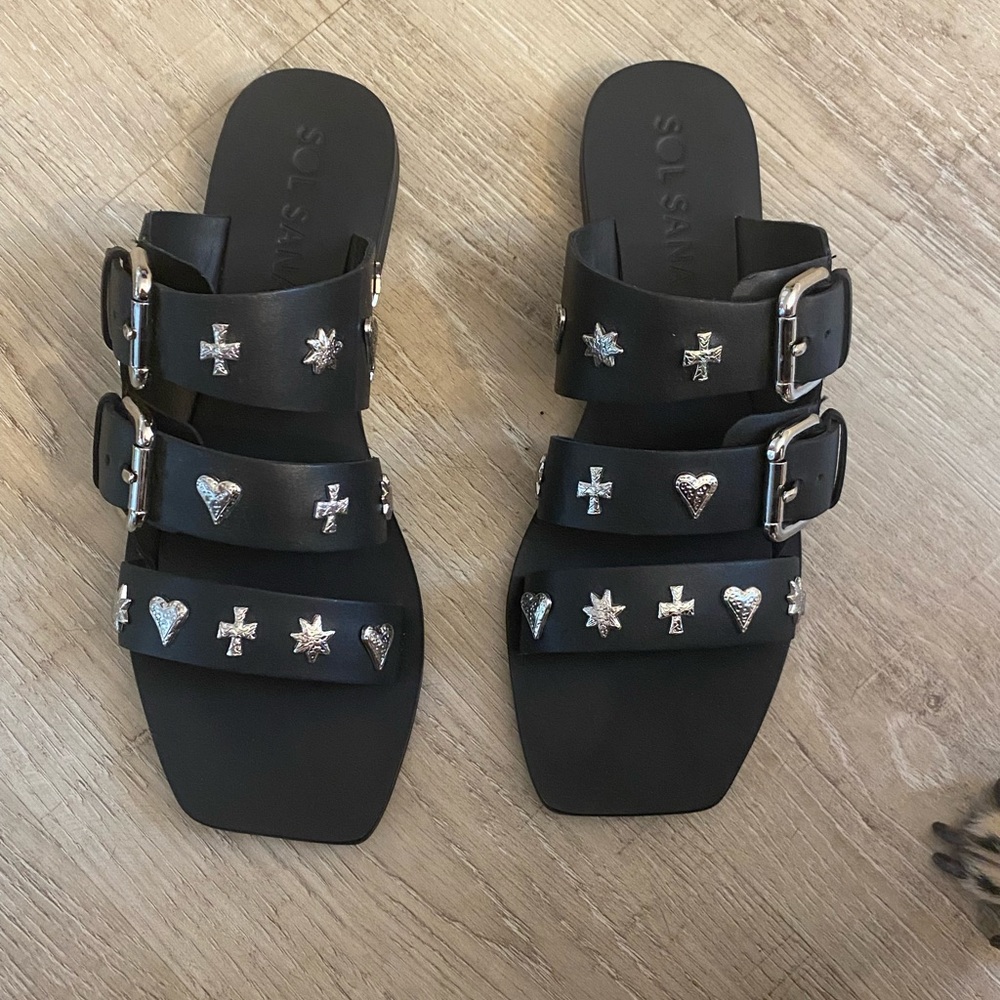 Sol Sana Black Modern Slide Sandals